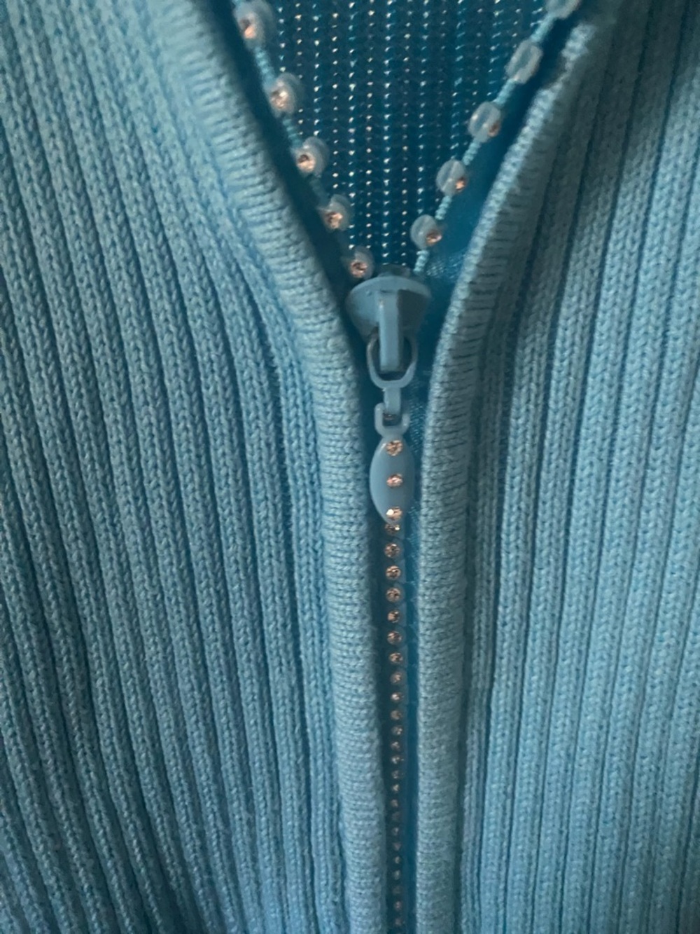 Aqua Ribbed Zip-Front Women's Sweater - Size 3x - Picture 2 of 2